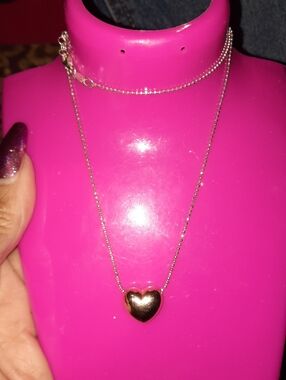 GENUINE 14K ROSE GOLD OVER SOLID STERLING SILVER HEART NECKLACE SPARKLE CHAIN